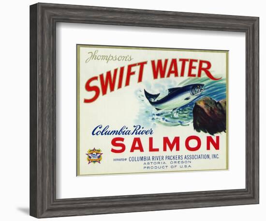 Astoria, Oregon - Thompson's Swift Water Salmon Label-Lantern Press-Framed Art Print