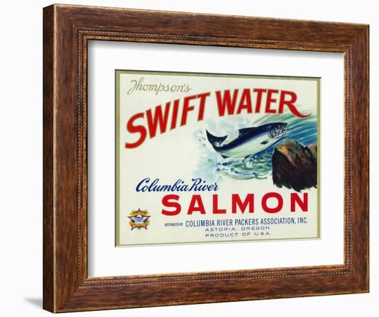 Astoria, Oregon - Thompson's Swift Water Salmon Label-Lantern Press-Framed Art Print