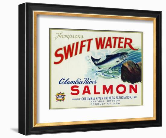 Astoria, Oregon - Thompson's Swift Water Salmon Label-Lantern Press-Framed Art Print