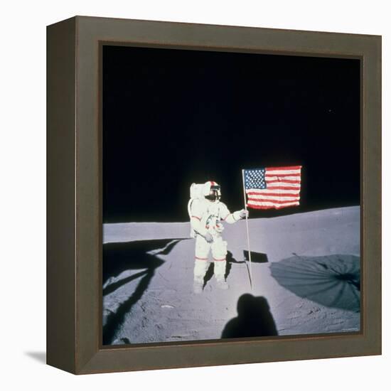 Astronaut Alan Shepard Planting American Flag on the Moon's Surface During Apollo 14 Mission-null-Framed Premier Image Canvas