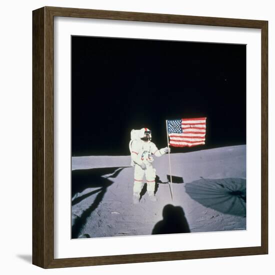 Astronaut Alan Shepard Planting American Flag on the Moon's Surface During Apollo 14 Mission-null-Framed Photographic Print