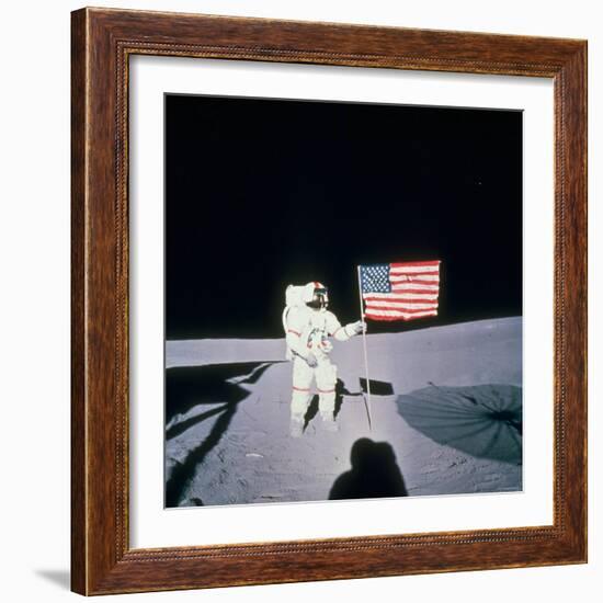 Astronaut Alan Shepard Planting American Flag on the Moon's Surface During Apollo 14 Mission-null-Framed Photographic Print