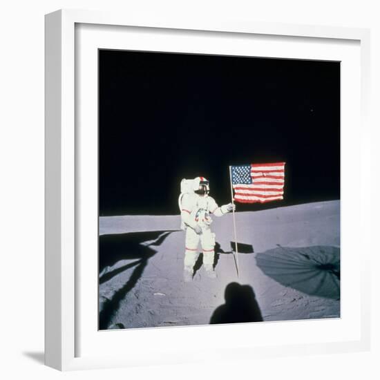 Astronaut Alan Shepard Planting American Flag on the Moon's Surface During Apollo 14 Mission-null-Framed Photographic Print