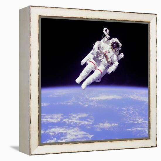 Astronaut Bruce Mccandless in Floating Weightless 320 Feet from the Space Shuttle Challenger-null-Framed Stretched Canvas