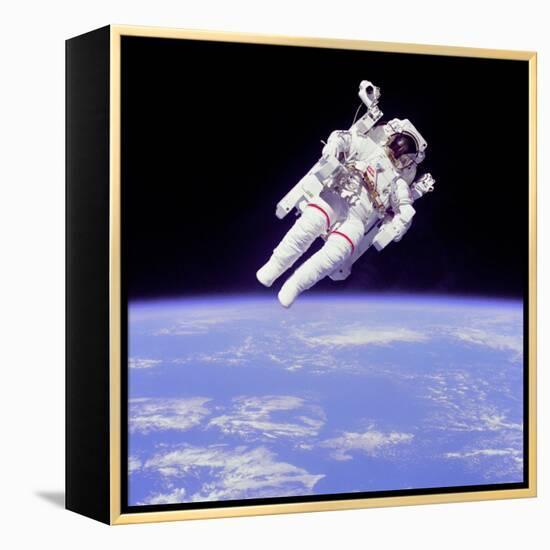 Astronaut Bruce Mccandless in Floating Weightless 320 Feet from the Space Shuttle Challenger-null-Framed Stretched Canvas