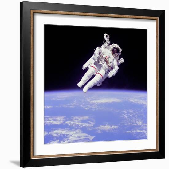 Astronaut Bruce Mccandless in Floating Weightless 320 Feet from the Space Shuttle Challenger-null-Framed Photo