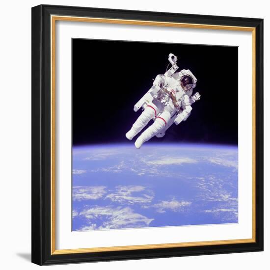 Astronaut Bruce Mccandless in Floating Weightless 320 Feet from the Space Shuttle Challenger-null-Framed Photo