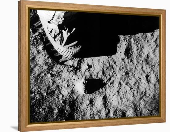 Astronaut Buzz Aldrin's Footprint Being Made in Lunar Soil During Apollo 11 Lunar Mission-null-Framed Premier Image Canvas