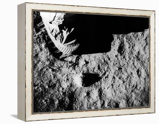 Astronaut Buzz Aldrin's Footprint Being Made in Lunar Soil During Apollo 11 Lunar Mission-null-Framed Premier Image Canvas