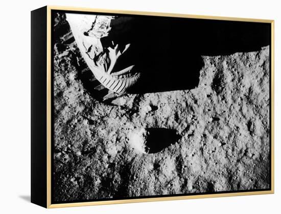 Astronaut Buzz Aldrin's Footprint Being Made in Lunar Soil During Apollo 11 Lunar Mission-null-Framed Premier Image Canvas