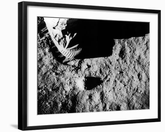 Astronaut Buzz Aldrin's Footprint Being Made in Lunar Soil During Apollo 11 Lunar Mission-null-Framed Premium Photographic Print