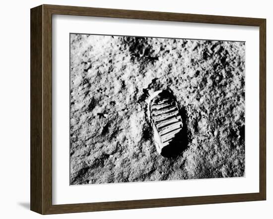 Astronaut Buzz Aldrin's Footprint in Lunar Soil During Apollo 11 Lunar Mission-null-Framed Photographic Print