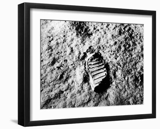 Astronaut Buzz Aldrin's Footprint in Lunar Soil During Apollo 11 Lunar Mission-null-Framed Photographic Print