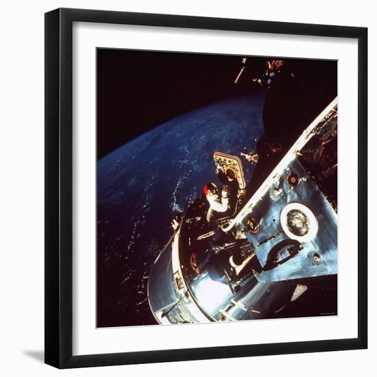 Astronaut Dave Scott Gazing from Hatch of Apollo 9 Command Module Toward Untested Lunar Module-null-Framed Photographic Print