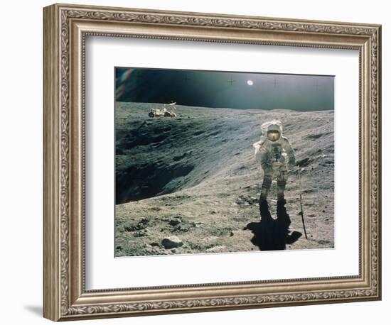 Astronaut Duke Next To Plum Crater, Apollo 16-null-Framed Premium Photographic Print