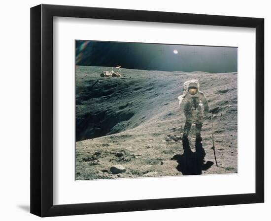 Astronaut Duke Next To Plum Crater, Apollo 16-null-Framed Premium Photographic Print