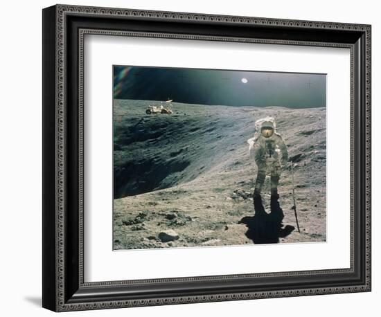 Astronaut Duke Next To Plum Crater, Apollo 16-null-Framed Premium Photographic Print