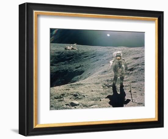 Astronaut Duke Next To Plum Crater, Apollo 16--Framed Premium Photographic Print