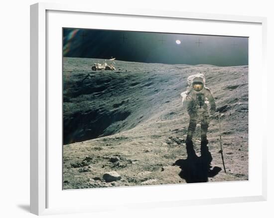 Astronaut Duke Next To Plum Crater, Apollo 16-null-Framed Photographic Print
