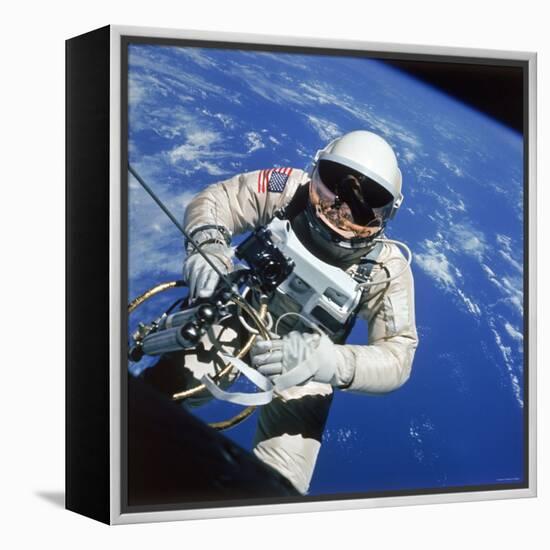 Astronaut Ed White Making First American Space Walk, 120 Miles Above the Pacific Ocean-null-Framed Premier Image Canvas