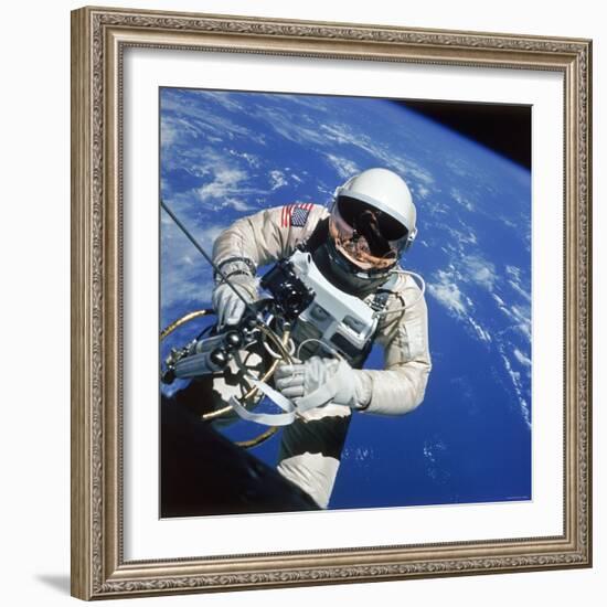 Astronaut Ed White Making First American Space Walk, 120 Miles Above the Pacific Ocean-null-Framed Photographic Print