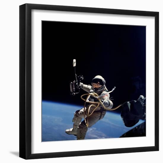 Astronaut Edward White Floating Weightless During the First US Spacewalk, June 3, 1965-null-Framed Photo