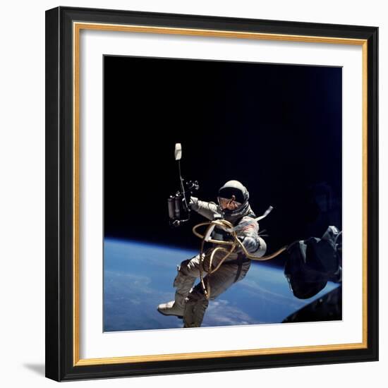 Astronaut Edward White Floating Weightless During the First US Spacewalk, June 3, 1965-null-Framed Photo