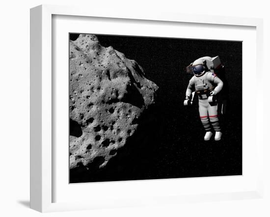 Astronaut Exploring an Asteroid in Outer Space-null-Framed Art Print