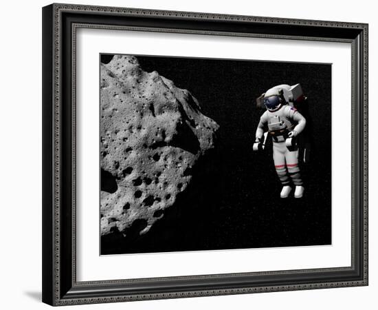 Astronaut Exploring an Asteroid in Outer Space-null-Framed Art Print