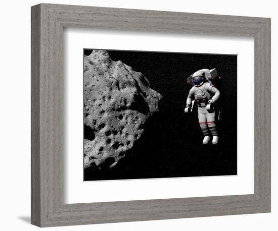 Astronaut Exploring an Asteroid in Outer Space-null-Framed Premium Giclee Print