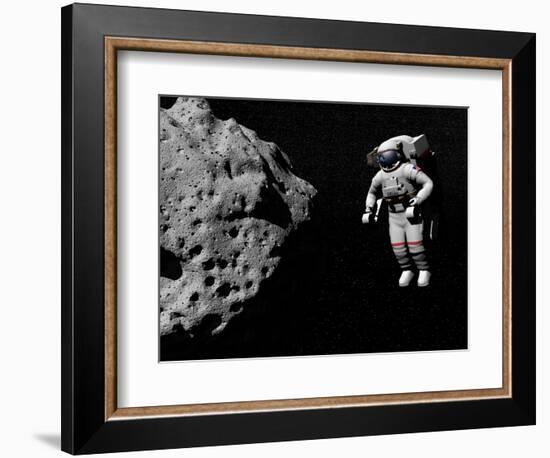 Astronaut Exploring an Asteroid in Outer Space-null-Framed Premium Giclee Print