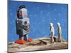 Astronaut Figurines Meeting Space Robot-null-Mounted Photographic Print