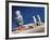 Astronaut Figurines Standing Beside Gray Toy Rocket-null-Framed Photographic Print