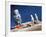 Astronaut Figurines Standing Beside Gray Toy Rocket-null-Framed Photographic Print