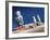 Astronaut Figurines Standing Beside Gray Toy Rocket-null-Framed Photographic Print