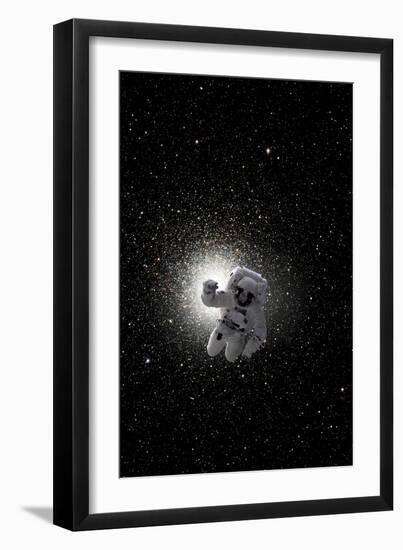 Astronaut Floating in Deep Space with Large Cluster Galaxy in Background-Stocktrek Images-Framed Photographic Print