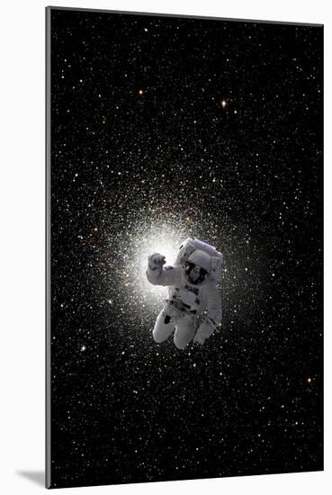 Astronaut Floating in Deep Space with Large Cluster Galaxy in Background-Stocktrek Images-Mounted Photographic Print