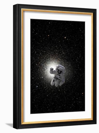 Astronaut Floating in Deep Space with Large Cluster Galaxy in Background-Stocktrek Images-Framed Photographic Print