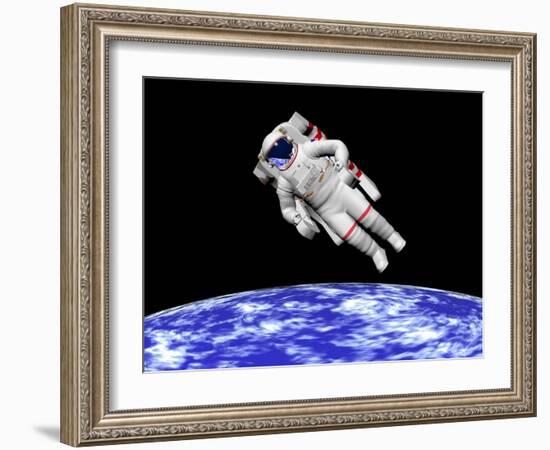 Astronaut Floating in Outer Space Above Planet Earth-null-Framed Art Print