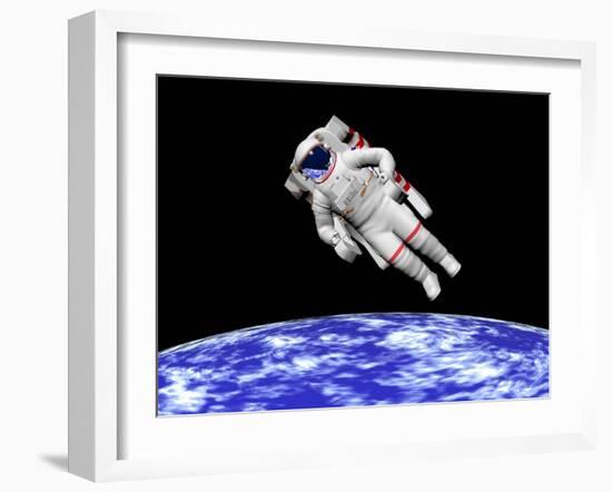 Astronaut Floating in Outer Space Above Planet Earth-null-Framed Art Print