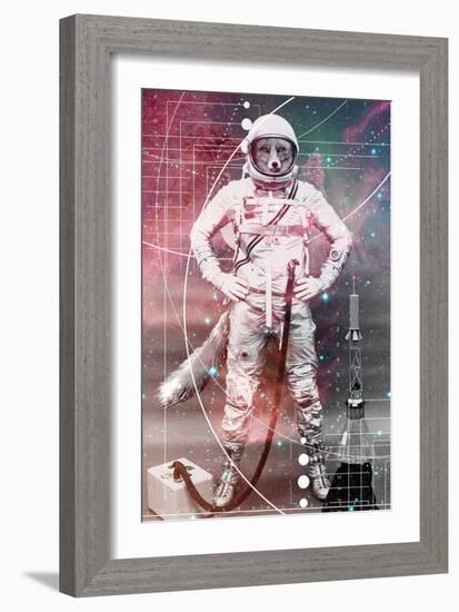 Astronaut Fox-null-Framed Art Print