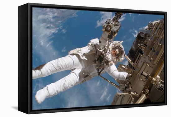 Astronaut Fuglesang Performing Spacewalk-null-Framed Premier Image Canvas