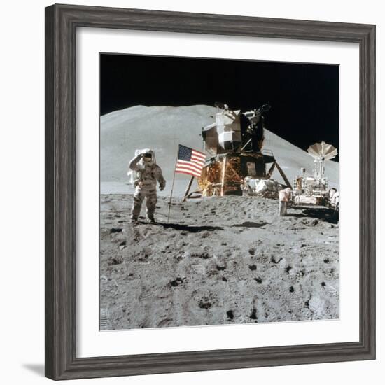 Astronaut James Irwin (1930-199) Gives a Salute on the Moon, 1971-null-Framed Photographic Print