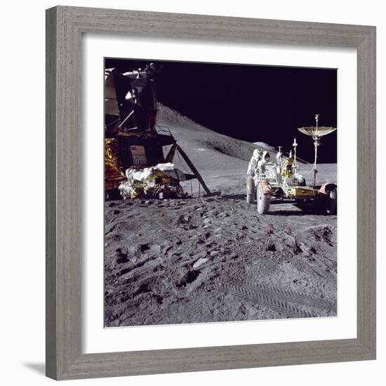 Astronaut James Irwin Loads the Lunar Roving Vehicle at the Hadley-Apennine Landing Site, 1971-null-Framed Photographic Print