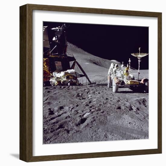 Astronaut James Irwin Loads the Lunar Roving Vehicle at the Hadley-Apennine Landing Site, 1971-null-Framed Photographic Print