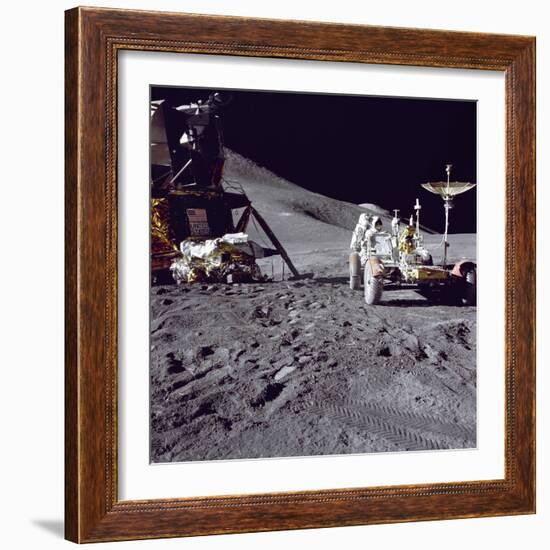 Astronaut James Irwin Loads the Lunar Roving Vehicle at the Hadley-Apennine Landing Site, 1971-null-Framed Photographic Print