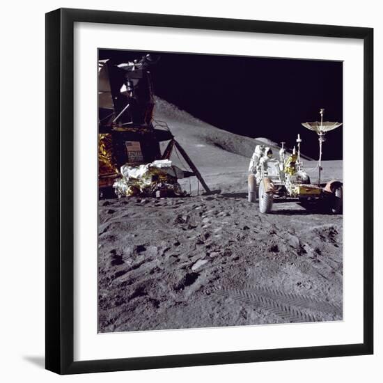 Astronaut James Irwin Loads the Lunar Roving Vehicle at the Hadley-Apennine Landing Site, 1971-null-Framed Photographic Print