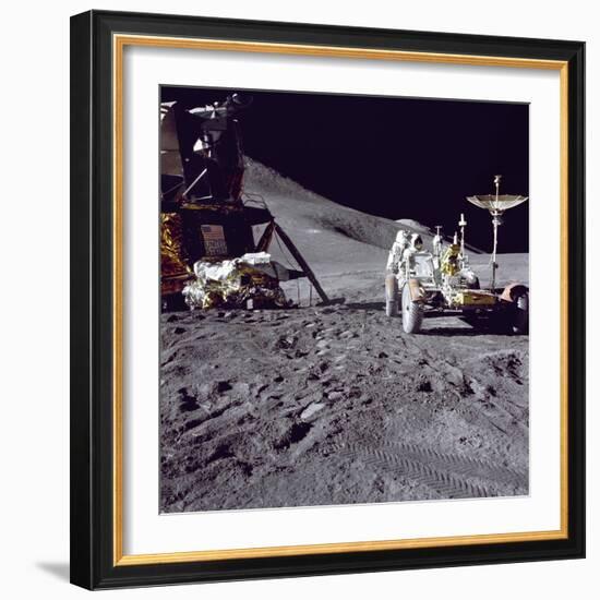 Astronaut James Irwin Loads the Lunar Roving Vehicle at the Hadley-Apennine Landing Site, 1971-null-Framed Photographic Print