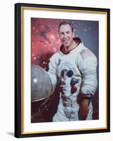 Astronaut James Lovell in Apollo Spacesuit-null-Framed Premium Photographic Print