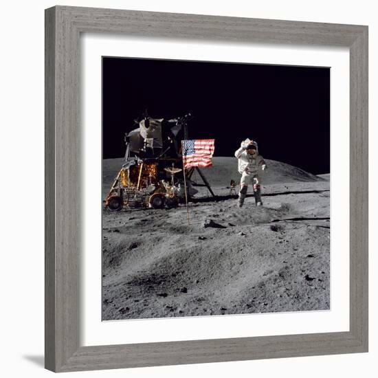 Astronaut John W. Young Salutes the United States Flag During Apollo 16 Mission, 1972-null-Framed Photographic Print